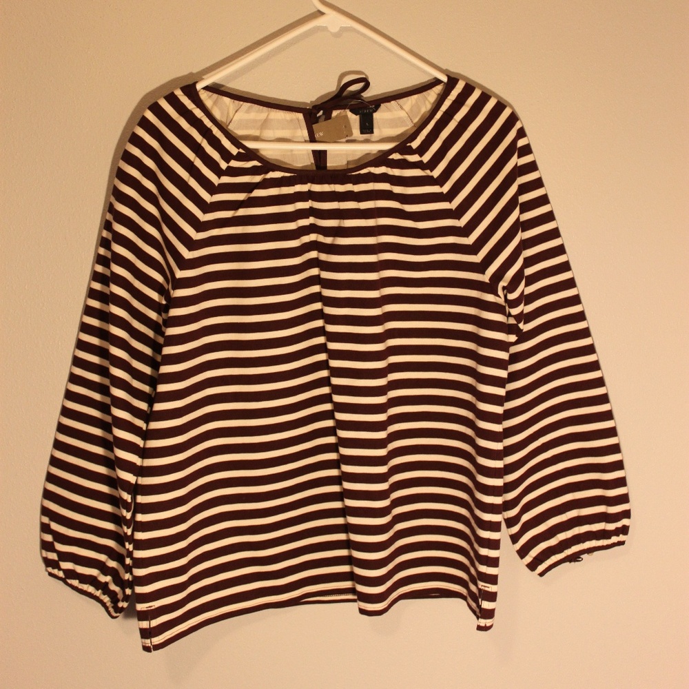 J. Crew Brown & White Striped Blouse
